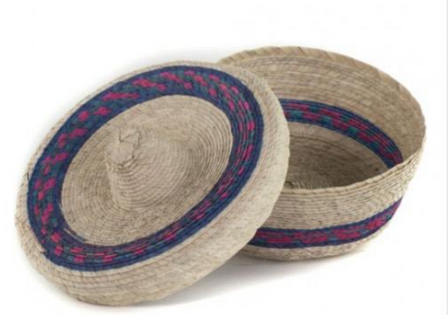 Palm Tortilla Warmer - Natural with Blue