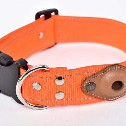 Wide dog collar with AirTag pocket, fluorescent orange