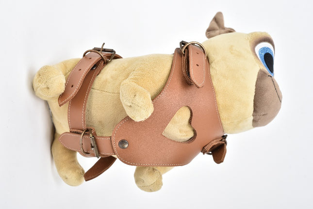 Genuine leather dog chest harness, small, light brown