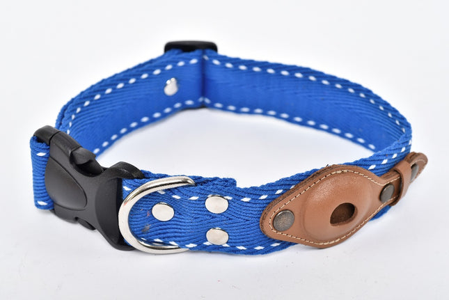 Wide Dog Collar with AirTag Pocket — Royal Blue