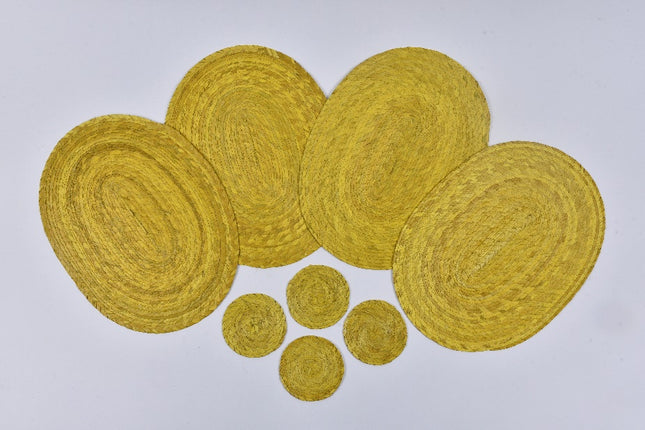 Straw Placemat and Coaster Set - Yellow