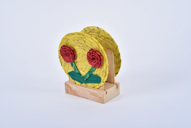 Palm Napkin Holder - 3 Flowers Yellow