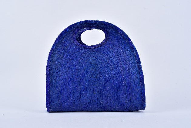 Half Moon Straw Bag — Navy Blue