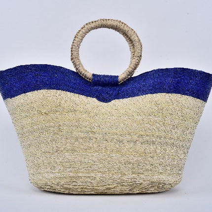 Jumbo Striped Straw Bag — Blue stripe