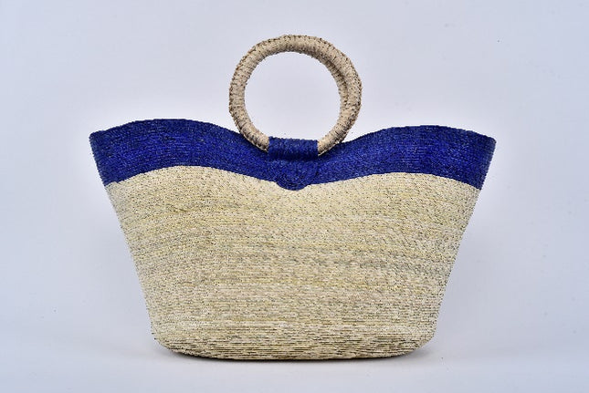 Jumbo Striped Straw Bag — Blue stripe