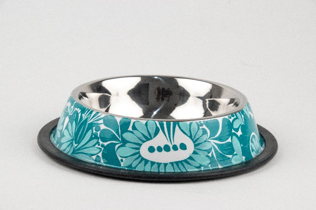 Hand-Painted Stainless Steel Pet Bowl — Turquoise (16 oz)