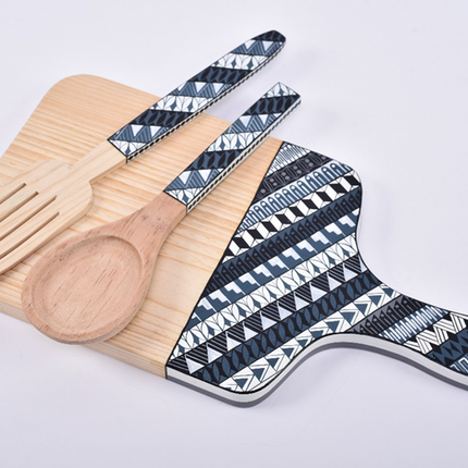 Hand Painted Chopping Board - Black & White Aztec
