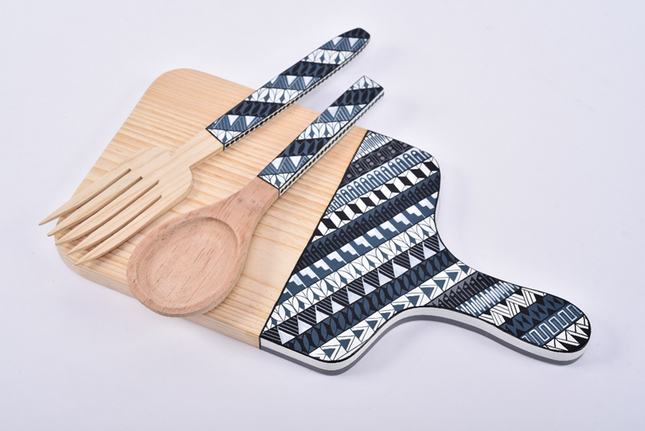 Hand Painted Chopping Board - Black & White Aztec