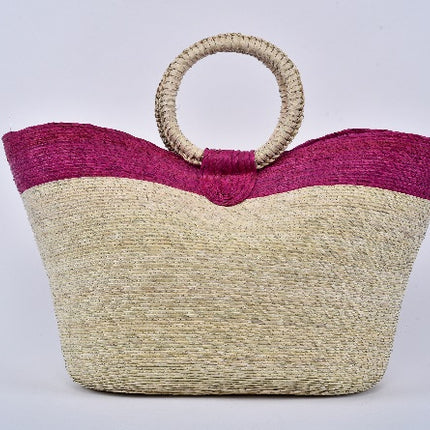 Jumbo Striped Straw Bag — Mexican pink