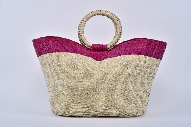 Jumbo Striped Straw Bag — Mexican pink