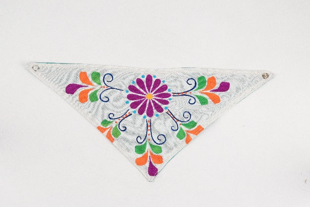 Hand-painted pet bandana, white and turquoise