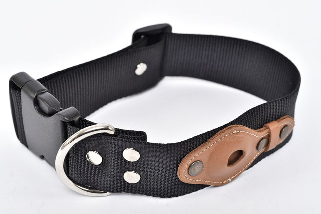 Wide Dog Collar with AirTag Pocket — Black