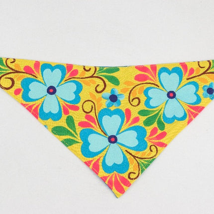 Hand-Painted Pet Bandana — Small (Yellow/Light Blue)