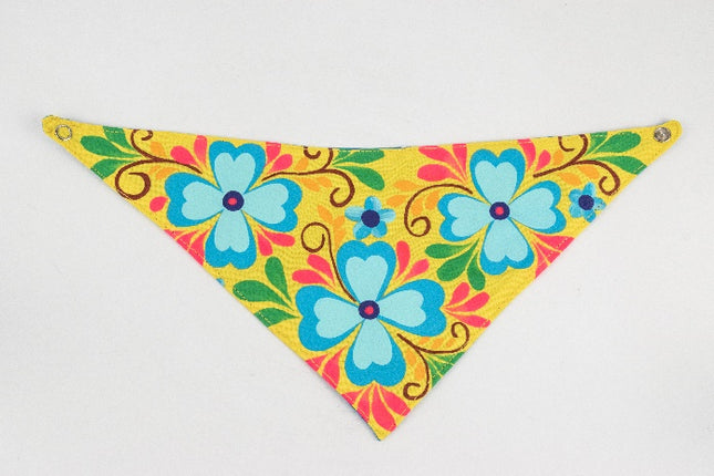 Hand-Painted Pet Bandana — Small (Yellow/Light Blue)