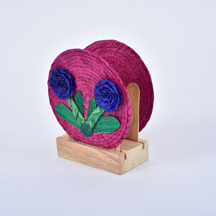 Palm Napkin Holder - 2 Flowers Mexican Pink