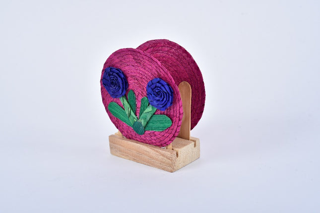 Palm Napkin Holder - 2 Flowers Mexican Pink