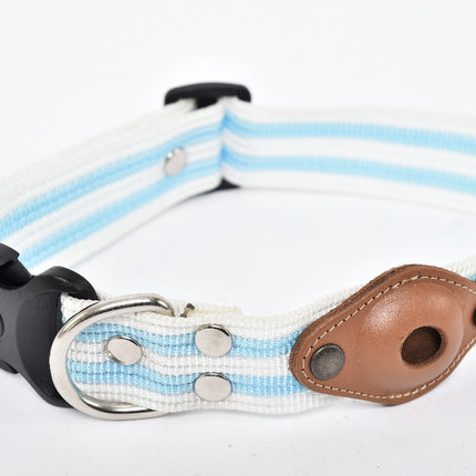 Wide Dog Collar with AirTag Pocket — Aqua/White