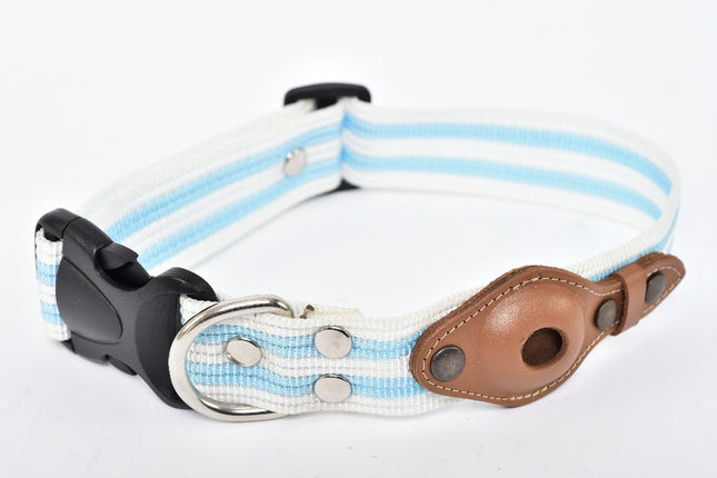 Wide Dog Collar with AirTag Pocket — Aqua/White