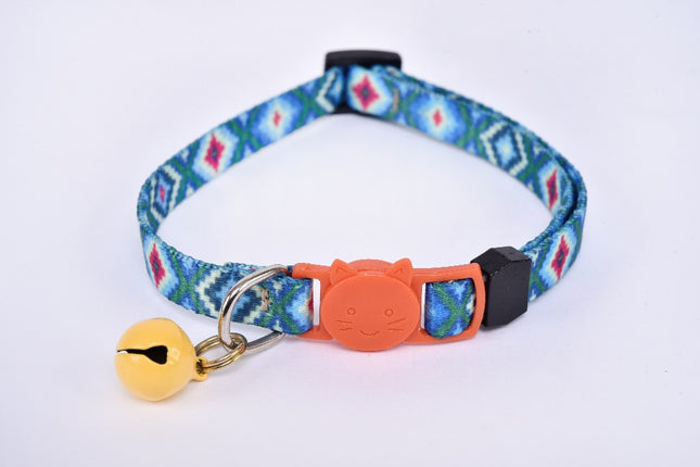 Breakaway Cat Collar with Bell — Light Blue/Orange