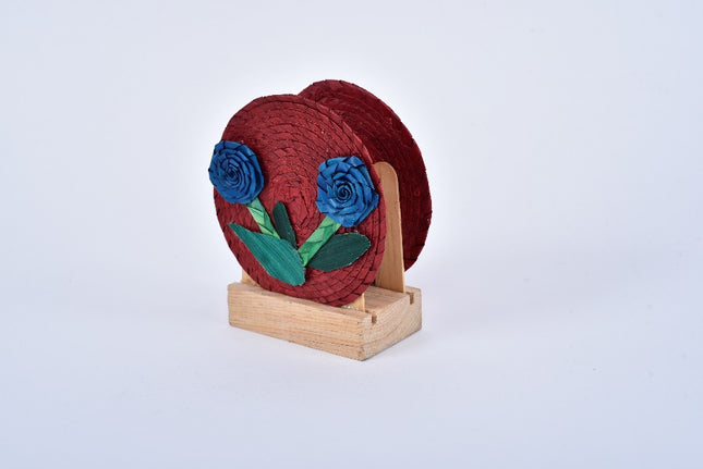 Palm Napkin Holder - 2 Flowers Red