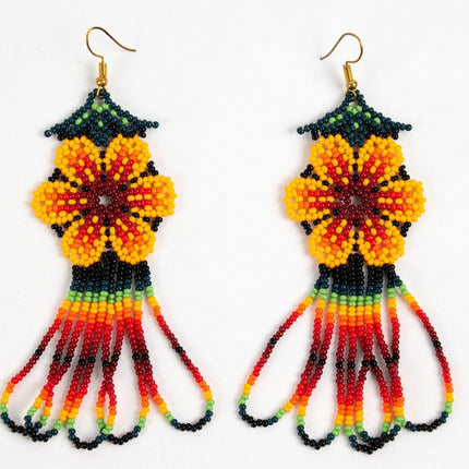 Wixárika Beaded Flower Earrings — 9.5 cm (Set of 3 Pairs)