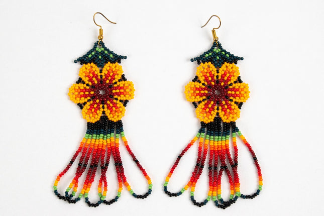 Wixárika Beaded Flower Earrings — 9.5 cm (Set of 3 Pairs)