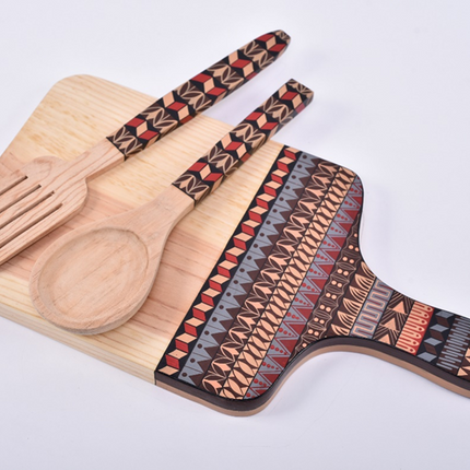 Hand Painted Chopping Board - Maroon & Gray Aztec