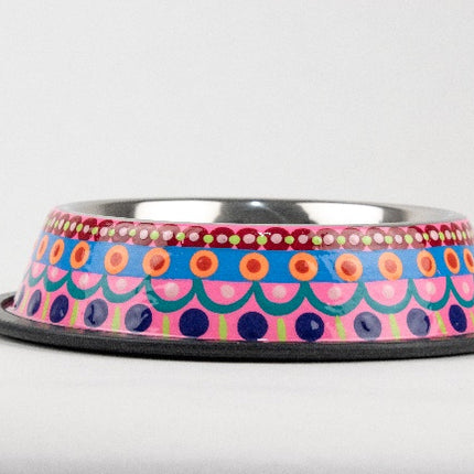 Hand-Painted Stainless Steel Pet Bowl — Pink/Purple (16 oz)