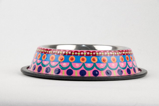 Hand-Painted Stainless Steel Pet Bowl — Pink/Purple (16 oz)