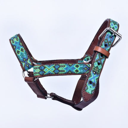 Hand-embroidered leather horse halter, pony size