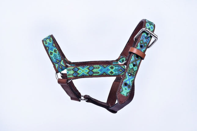 Hand-embroidered leather horse halter, pony size