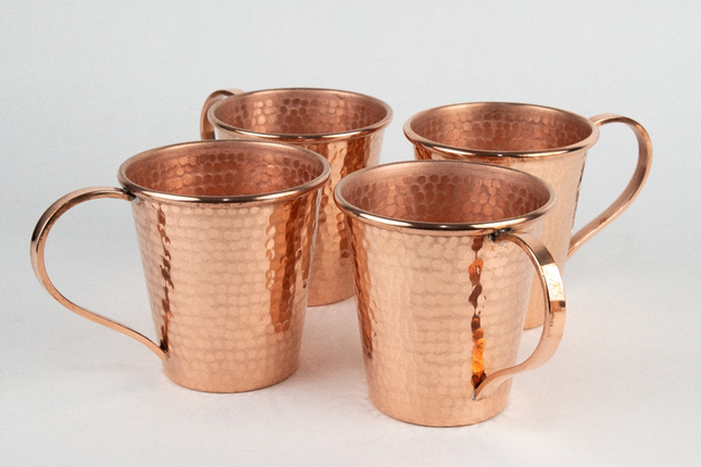 Set of 4 Copper Cups - Hammered Finish