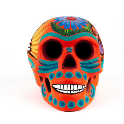 Hand-Painted Clay Skull - Orange