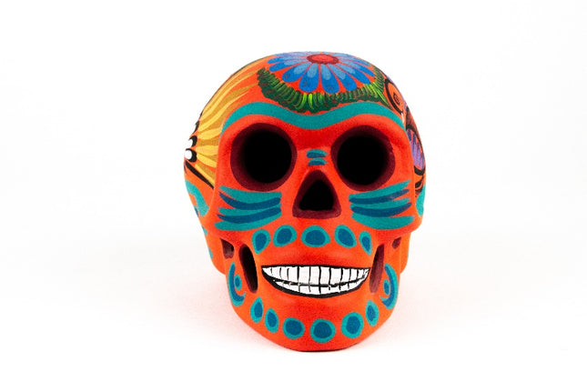 Hand-Painted Clay Skull - Orange