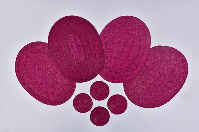 Straw Placemat & Coaster Set (4+4) - Mexican Pink