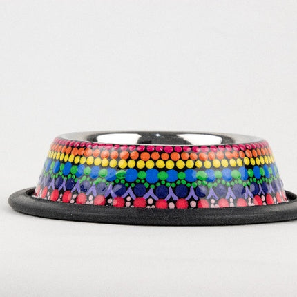 Hand-Painted Stainless Steel Pet Bowl — Rainbow (8 oz)