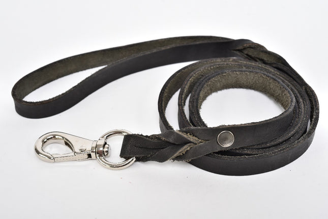 Genuine leather dog leash, black