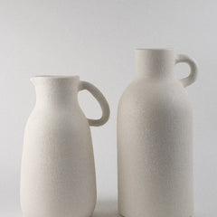 White Clay Pitcher Vases (Pair)