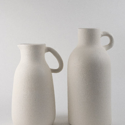 White Clay Pitcher Vases (Pair)