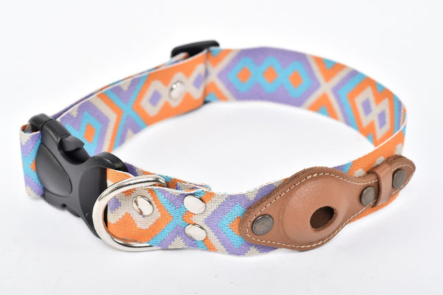 Wide Dog Collar with AirTag Pocket — Orange/Light Blue