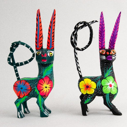 Set of 2 Wooden Alebrije Fantasy Creatures - Teal & Navy