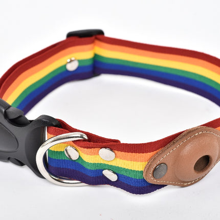 Wide Dog Collar with AirTag Pocket — Rainbow