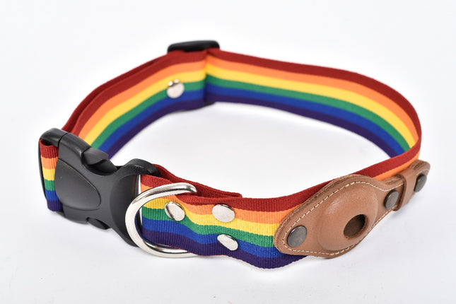 Wide Dog Collar with AirTag Pocket — Rainbow