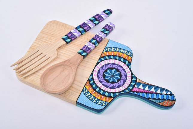 Hand Painted Chopping Board - Purple Mandala