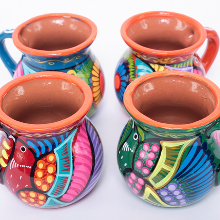 Set of 4 Talavera Clay Cups - Orange Rim
