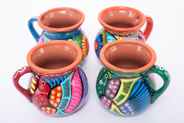 Set of 4 Talavera Clay Cups - Orange Rim