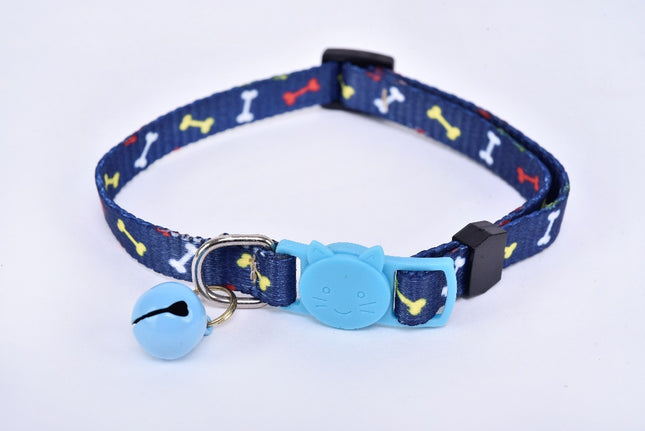 Breakaway Cat Collar with Bell — Navy Blue/Light Blue