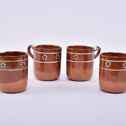 Set of 4 Large Clay Mugs - Sunflower Design
