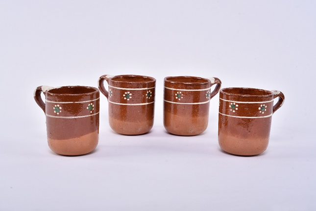 Set of 4 Large Clay Mugs - Sunflower Design