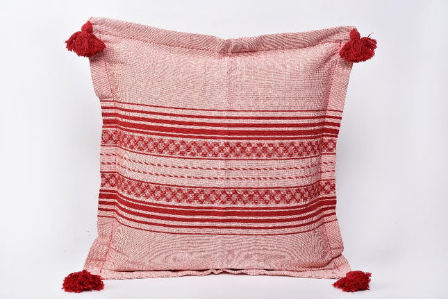 Retro Pom-Pom Cushion Cover - Red